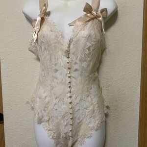 Vintage Victoria Secret Elegant Cream Lace Bodysuit